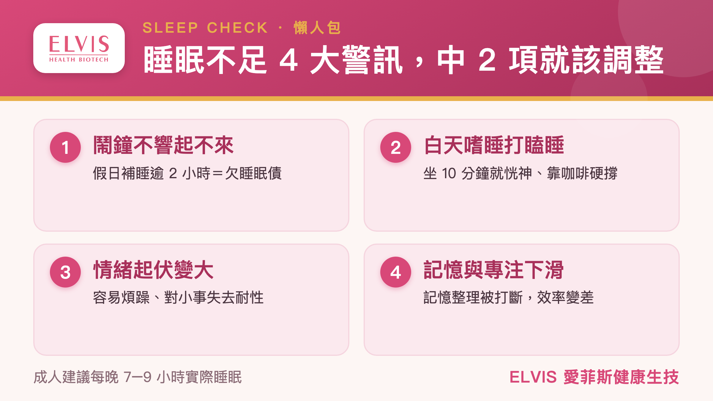 睡眠不足 4 大警訊懶人包（愛菲斯健康生技）